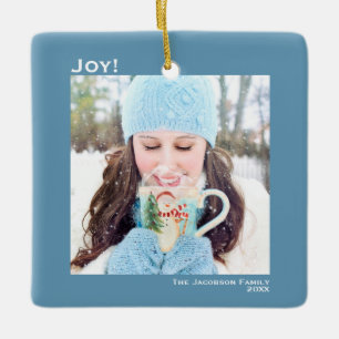 Minimalistiskt Joy Simple Jul Helgdag Photo Blue Julgransprydnad Keramik