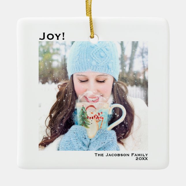 Minimalistiskt Joy Simple Jul Helgdag Photo Julgransprydnad Keramik (Framsida)