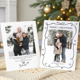 Minimalistiskt Julboho Black Bow Ribbon 2 Photo Julkort