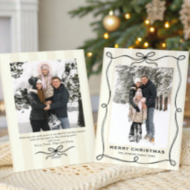 Minimalistiskt Julboho Black Bow Ribbon 2 Photo Julkort