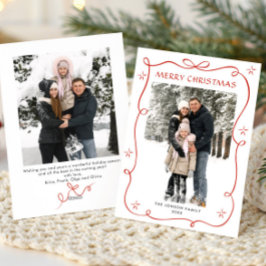 Minimalistiskt Julboho Red Bow Ribbon 2 Photo Julkort