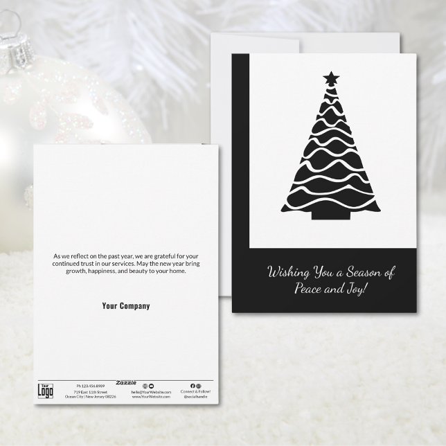 Minimalistiskt Julgran Business Helgdag Card Julkort (Minimalist Christmas Tree Business Holiday Card, Black and White)