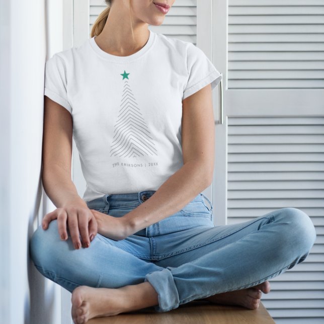 Minimalistiskt Julgran | Grönt Star Scandi T Shirt (Skapare uppladdad)