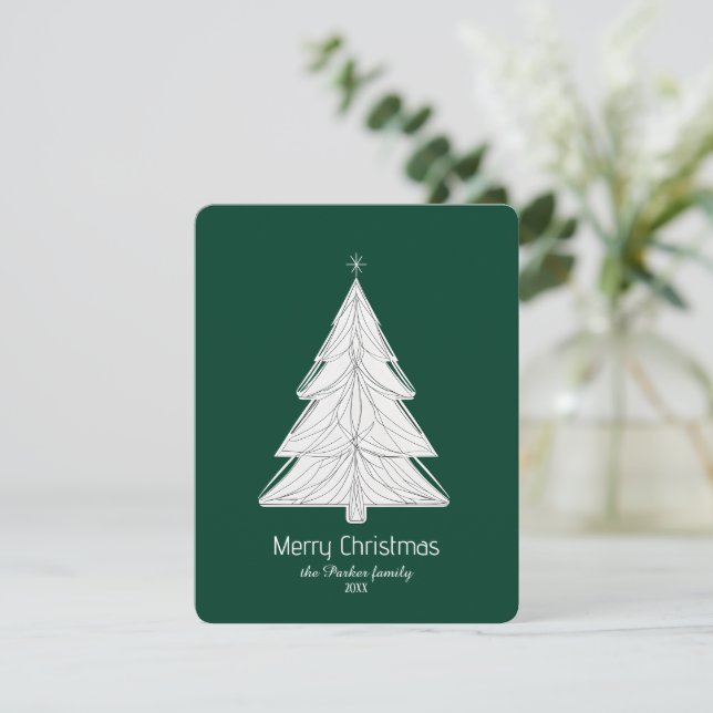 Minimalistiskt Julgran med konturkonst med geometr Julkort (Stående Fram)