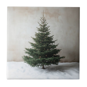 Minimalistiskt Julgran med Soft Ljus på Snö Kakelplatta