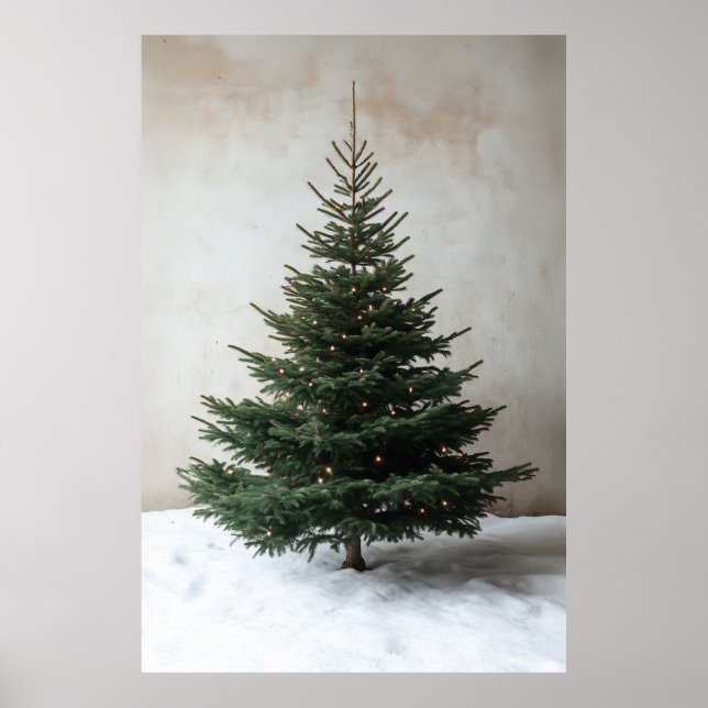Minimalistiskt Julgran med Soft Ljus på Snö Poster (Framsidan)