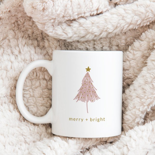 Minimalistiskt Julgran Merry + Bright Kaffemugg (Skapare uppladdad)