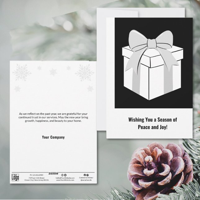 Minimalistiskt Julklapp Business Helgdag Card Julkort (Minimalist Christmas Present Business Holiday Card in Black, White & Grey)