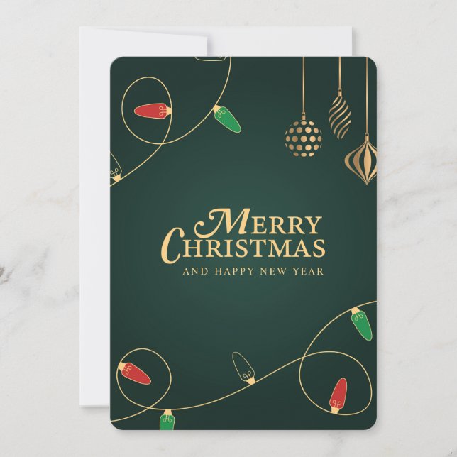 Minimalistiskt julprydnadsföremål i Ljus och Guld Julkort (Framsida)