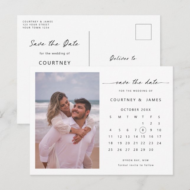 Minimalistiskt kalenderfoto Spara datuminbjudan Vykort (Fram/baksida)