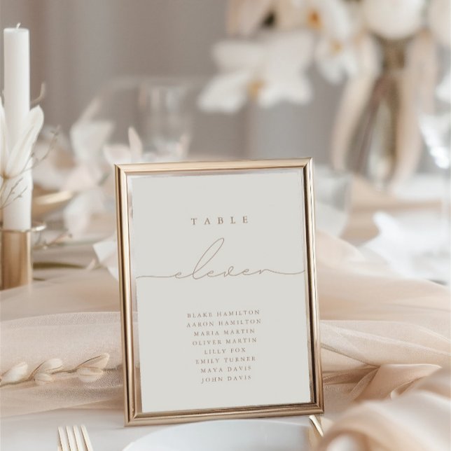 Minimalistiskt kalligrafi av det ivorianska Elva (Minimalist Calligraphy Ivory Eleven Table Number)