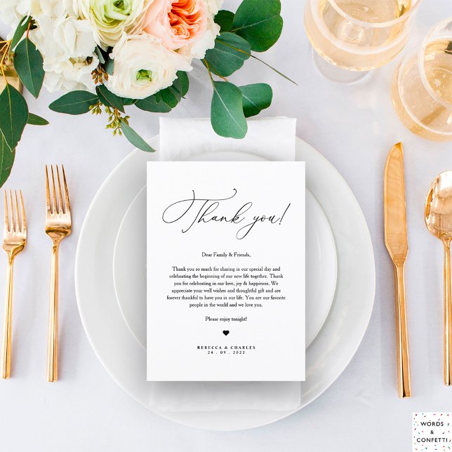 Minimalistiskt Kalligrafi Napkin Tackkort-kort Meny (Skapare uppladdad)