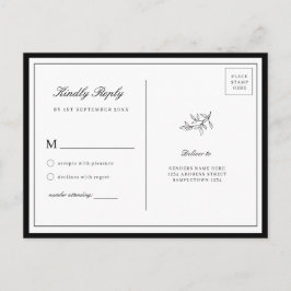 Minimalistiskt kantkort med diskret blad för RSVP Vykort