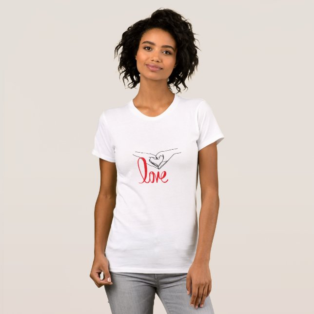 Minimalistiskt Kärlek Heart Händer Romantic Gestur T Shirt (Hel framsida)