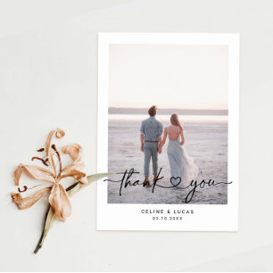 Minimalistiskt Kärlek Heart-skript Bröllop-foto Tack Kort