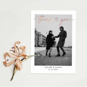 Minimalistiskt Kärlek Heart-skript Bröllop-foto Tack Kort
