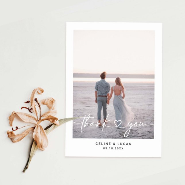 Minimalistiskt Kärlek Heart-skript Bröllop-foto Tack Kort (Skapare uppladdad)