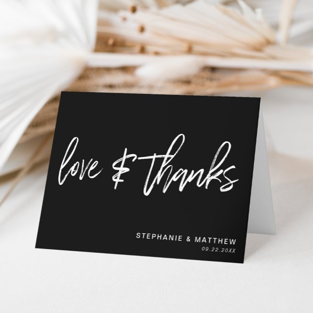 Minimalistiskt Kärlek och tack, handskriven svart Tack Kort (A simple and elegant way to say thank you with a personal touch by adding couple details.)