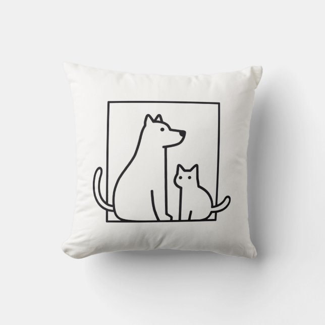 Minimalistiskt katt och Hund Art Dekorativ kudde (Framsida)