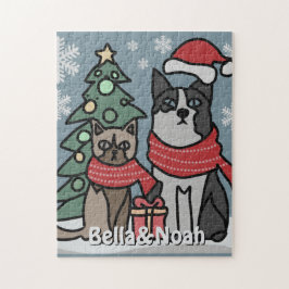 Minimalistiskt katt och Hund Helgdag samlas ihop Pussel