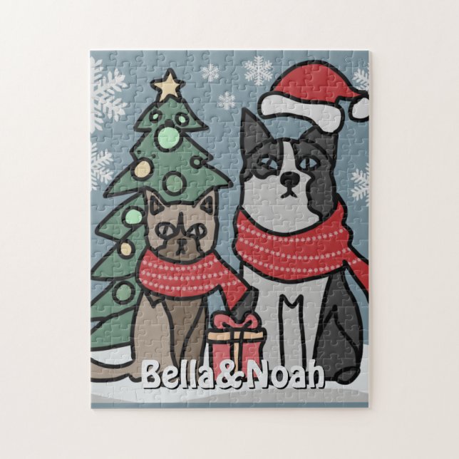 Minimalistiskt katt och Hund Helgdag samlas ihop Pussel (Vertikal)