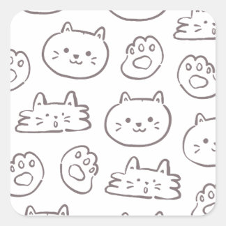 Minimalistiskt kattdoodle-mönster – Kawaii katthuv Fyrkantigt Klistermärke