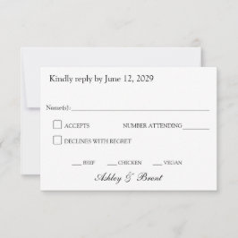 Minimalistiskt klassiskt svart och vitt RSVP-kort OSA Kort