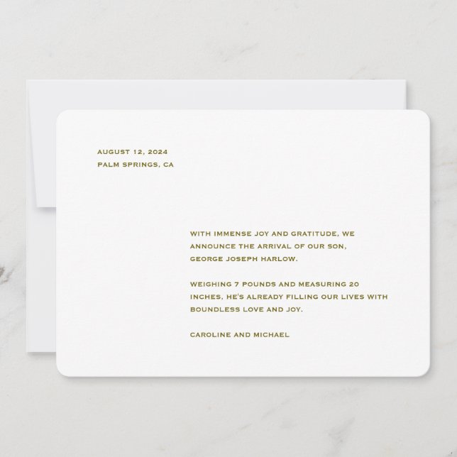 Minimalistiskt könsneutralt födelse meddelande (Framsida)