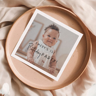 Minimalistiskt könsneutralt foto 1:a födelsedag Pa Pappersservett