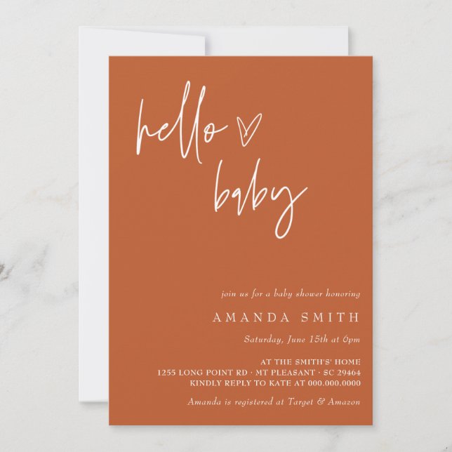 Minimalistiskt könsuppehåll Neutral Boho Hej Baby  Inbjudningar (Framsida)