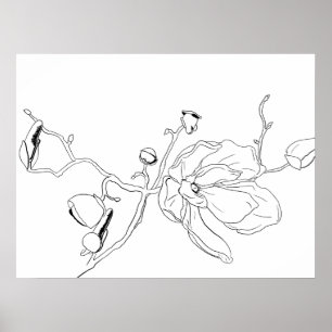 Minimalistiskt konturblock med en magnolia-enhet poster