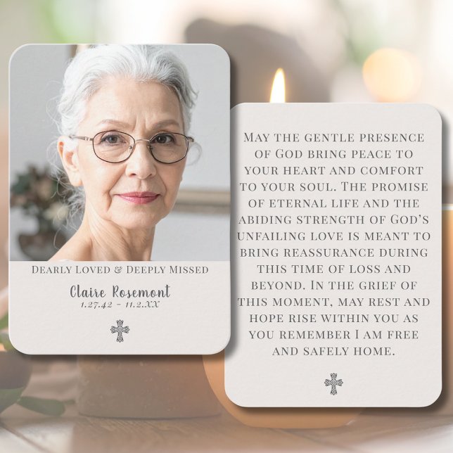 Minimalistiskt kors begravningsfoto bönekort visitkort (Minimalist Cross Funeral Photo Prayer Card
)