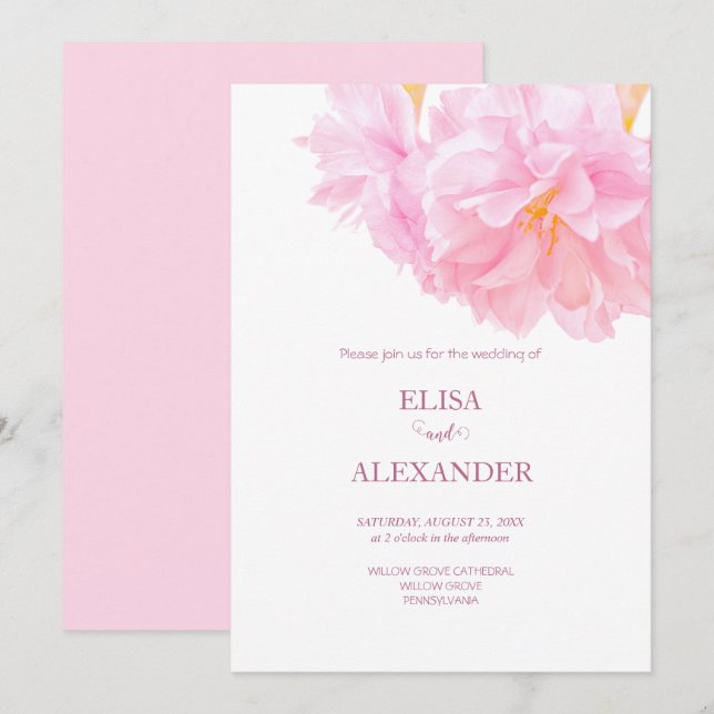 Minimalistiskt Körsbärsblom Sakura Bröllop  Inbjudningar (Fram/baksida)