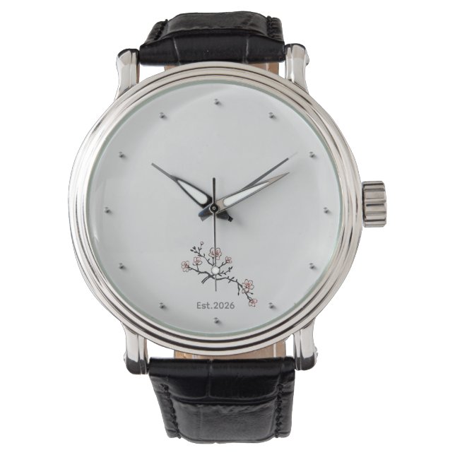 Minimalistiskt Körsbärsblommande Anpassat Ur Armbandsur (Framsida)