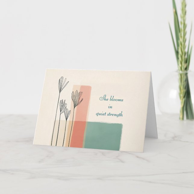 Minimalistiskt kort för Blommigt Mor - hon blommar (Framsida)