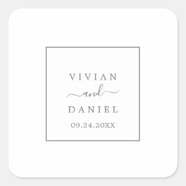 Minimalistiskt kuvertförseglat Silver Bröllop Fyrkantigt Klistermärke