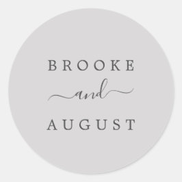 Minimalistiskt kuvertförseglat Silver Grått Bröllo Runt Klistermärke