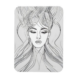 Minimalistiskt kvinnligt porträtt Linje Arttryck Magnet