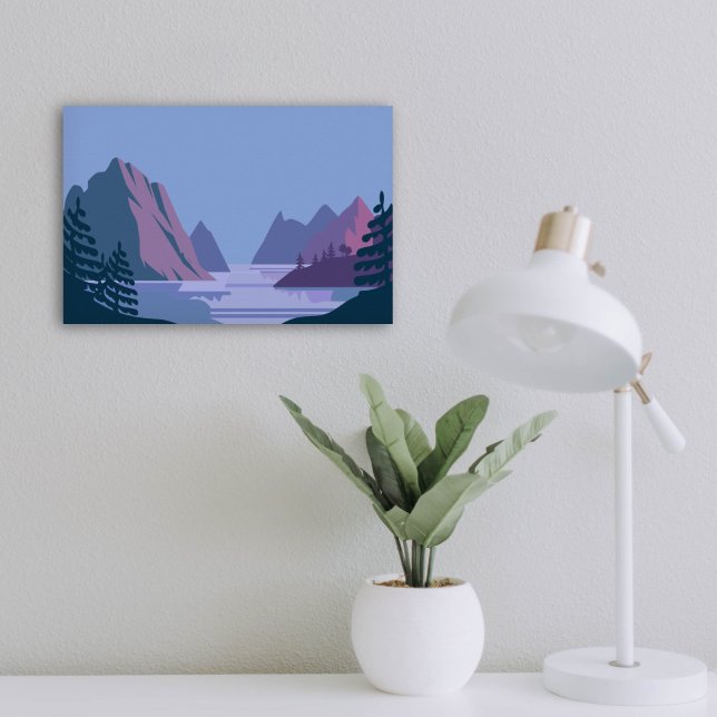 Minimalistiskt landskap i bergsområden och Sjö Poster (Minimalist Mountain and Lake Scenic Landscape Poster)