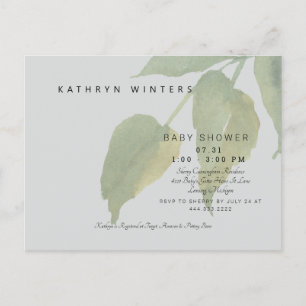 Minimalistiskt lätt Grått Foliage Baby Shower Meddelande Vykort