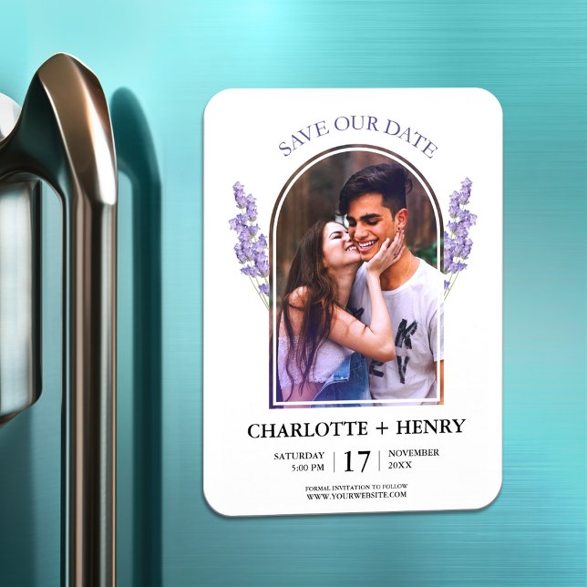 Minimalistiskt Lavender Bröllop spara datum-foto Magnet (Skapare uppladdad)