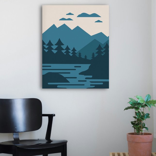 Minimalistiskt liggande Sjö & berg Poster (Minimalist Lake & Mountains Landscape Poster)