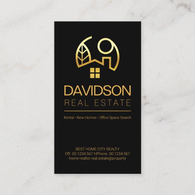 Minimalistiskt liggande, svart Guld, Tak Visitkort (Framsida)