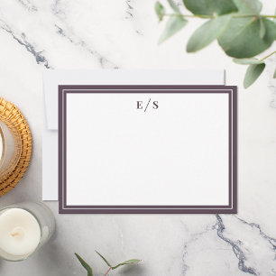 Minimalistiskt Lila Gräns Monogram Anteckningskort