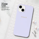 Minimalistiskt Lilac Guld Namn Monogram med enkel<br><div class="desc">Vi presenterar vår minimalistiska iPhone 14 fodral i ett känsligt och söt färg. Fodral erbjuder inte bara skydd för din enhet utan även en elegans med sin enkla och eleganta guld-tonanpassning. Utformningen är både snyggt och funktionell och ger enkel åtkomst till alla knappar och portar. Oavsett om du är tittar...</div>