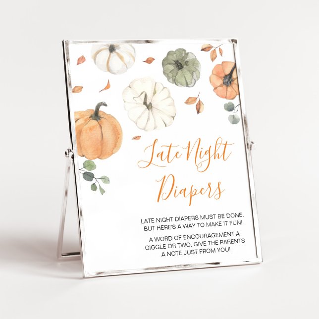 Minimalistiskt lite knumpkin för sent på natten poster (A Little Pumpkin Baby Shower Late Night Diapers Sign)