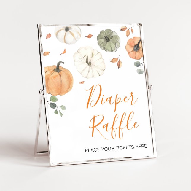 Minimalistiskt, lite pumpkin Diaper Raffle Poster (A Little Pumpkin Baby Shower Diaper Raffle Sign)