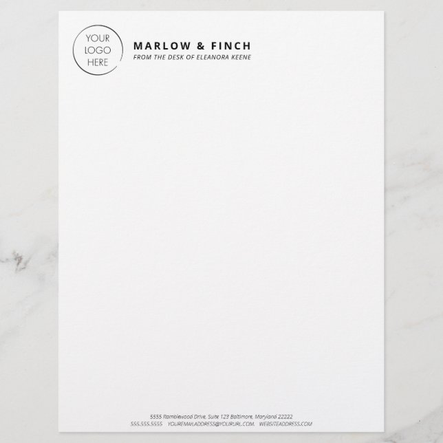 Minimalistiskt logotypanpassat brevpapper för före (Framsida)