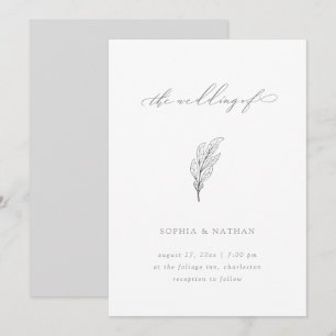 Minimalistiskt Löv Elegant White och Grått Bröll Inbjudningar