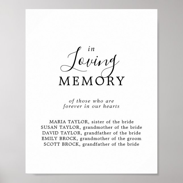 Minimalistiskt Loving Memory Bröllop Minnestavla Poster (Framsidan)